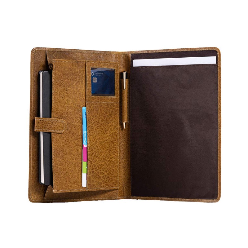 KomalC Leather business portfolio business personal organiser folder full grain leather padfolio by KomalC (Yellow Tan) - Image 1